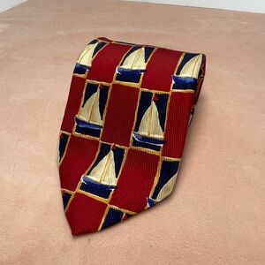 Robert Talbott Necktie Tie Sailboat Red Vintage 59”x3.75” 100% Italian Silk USA